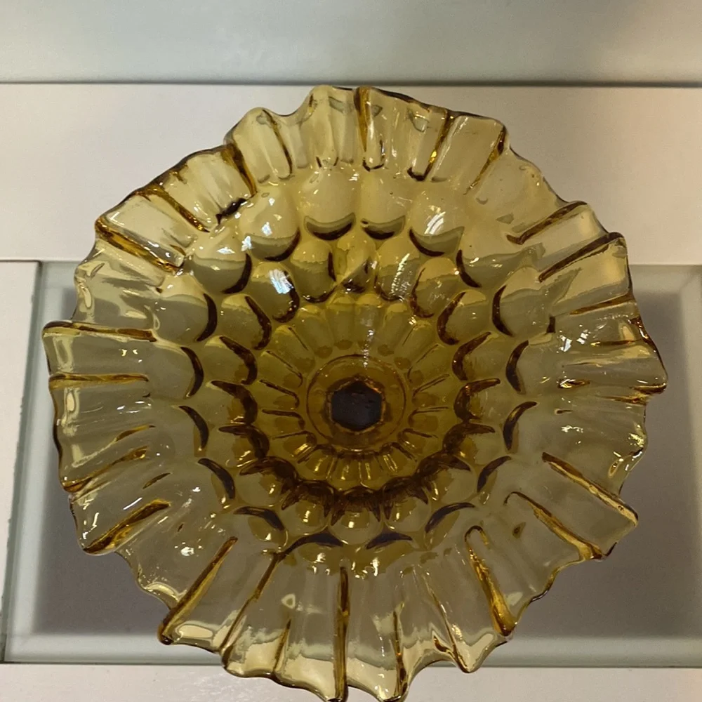 Vintage Fenton Colonial Thumbprint Amber Art Glass Footed Comote Candy Dish